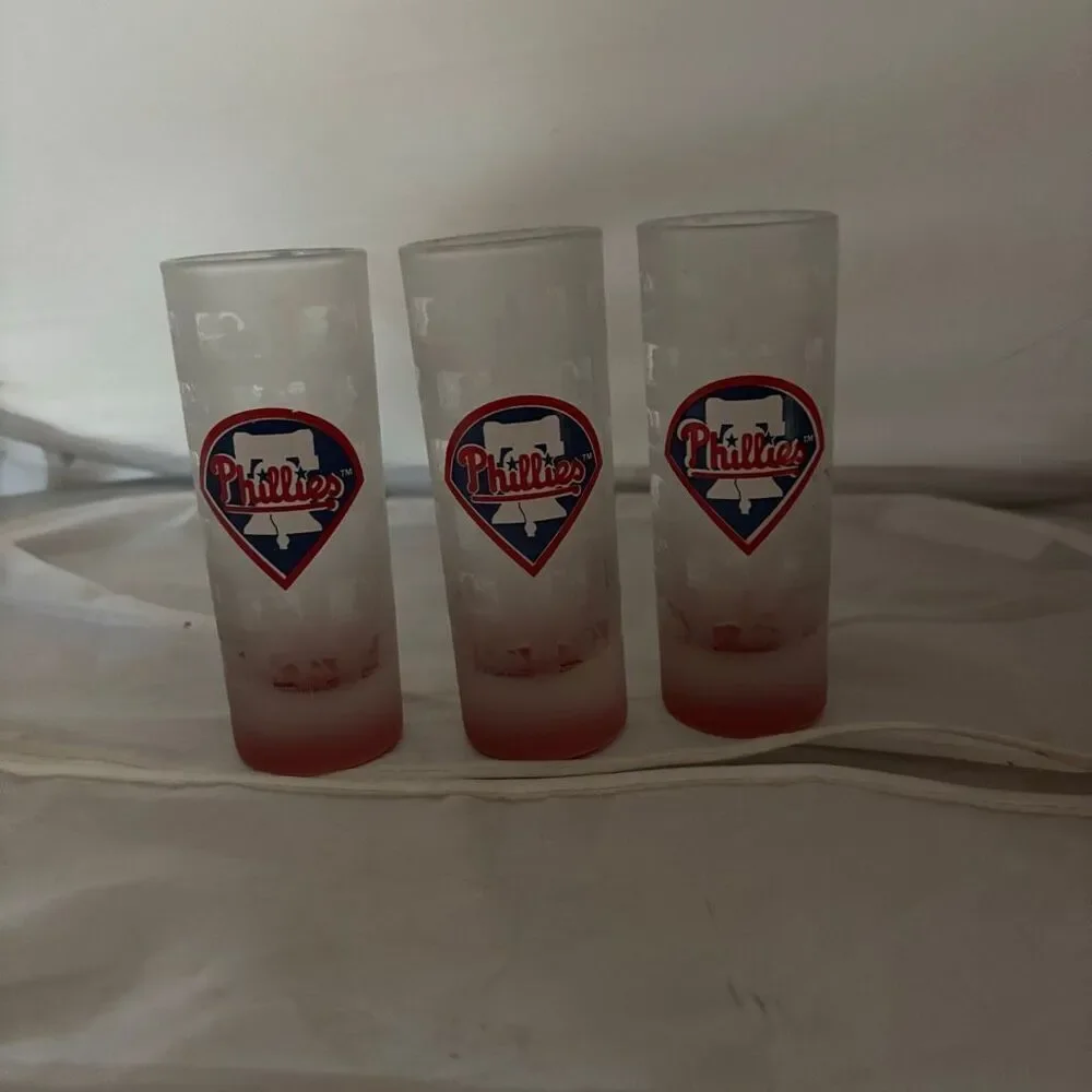 3 Philadelphia Phillies Tall Frosted Glass Shot Glasses
